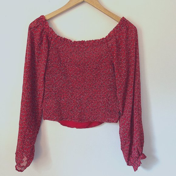 Blush J Red Floral Smocked Top Size L - Picture 2 of 4